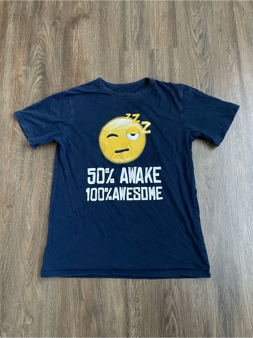Place Navy Blue Graphic Tee with Yellow Sleepy Emoji Boys Size L 10/12